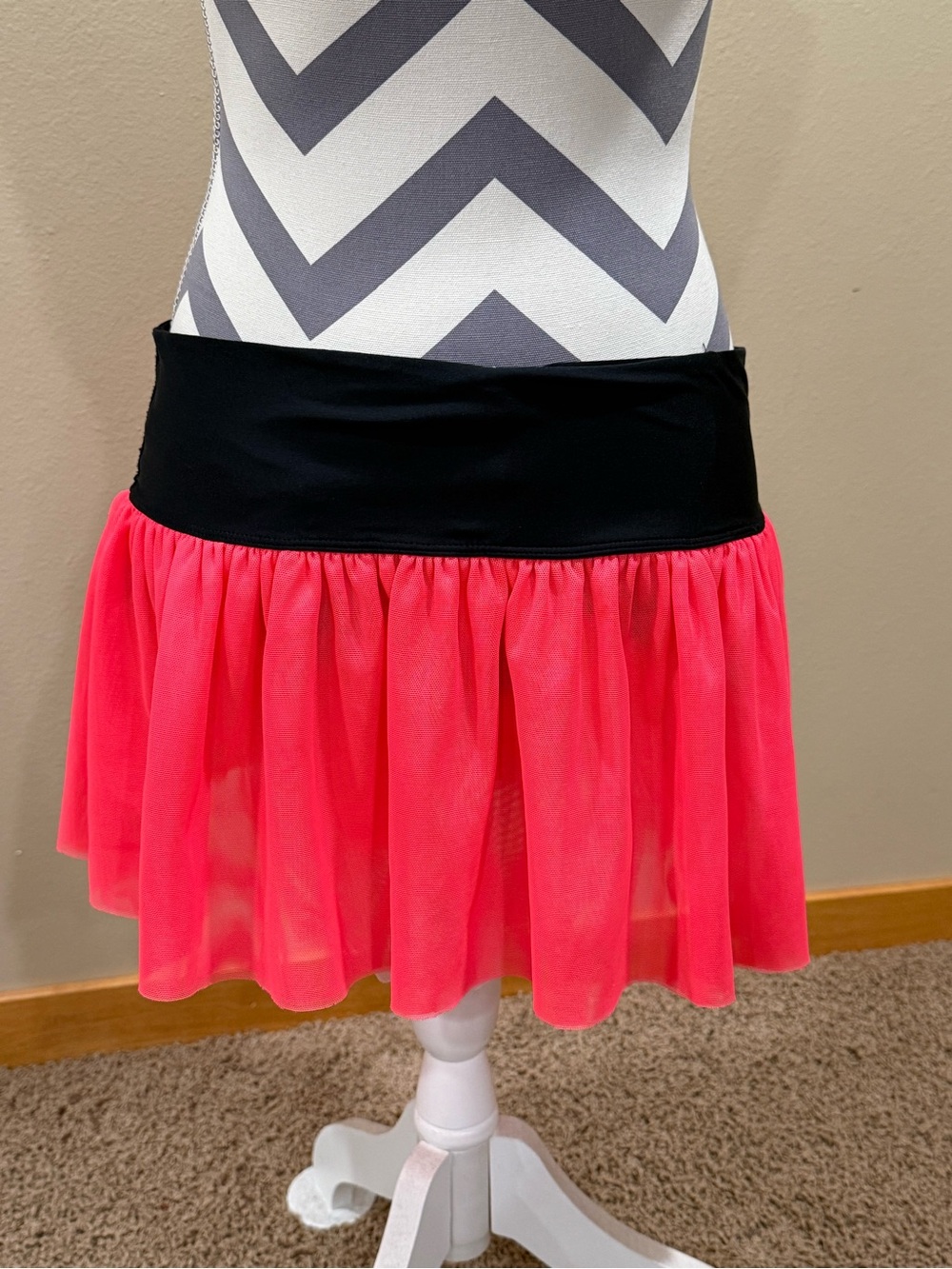 Athletic Neon Pink Mini Skirt with Black Waistband